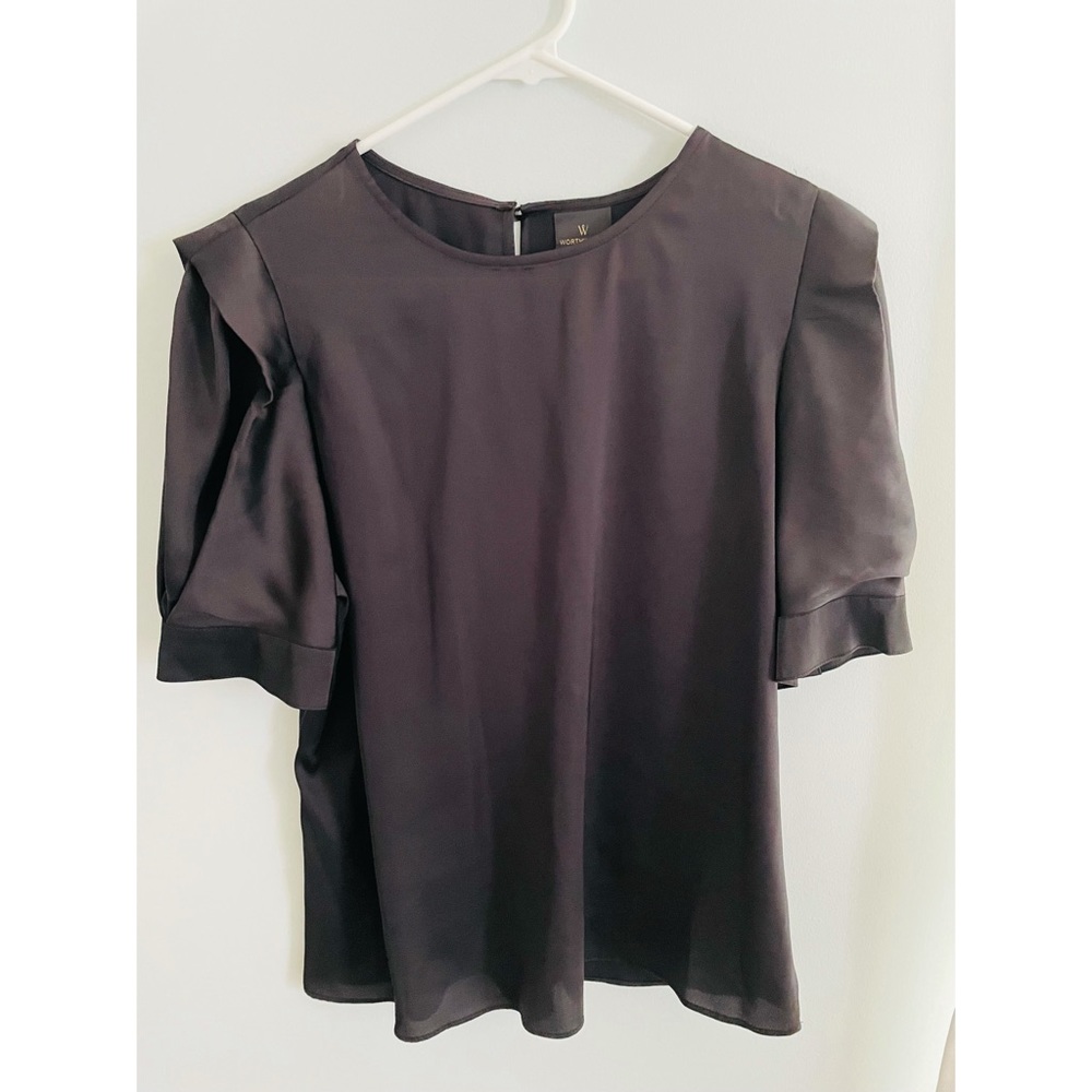 Worthington Blouse, Black Satin (Size: M)